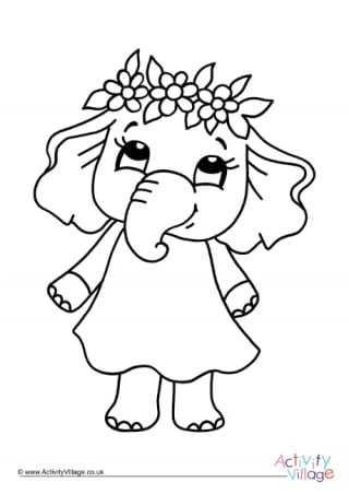 Flower Elephant Colouring Page 1