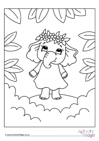 Flower Elephant Colouring Page 2
