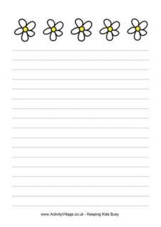 Black and White Floral Lined Paper, Printable Stationery Paper