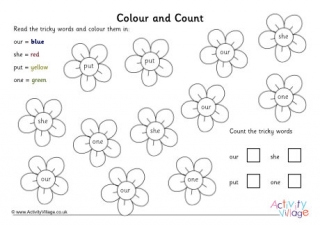 Flower Tricky Words Colour and Count 2
