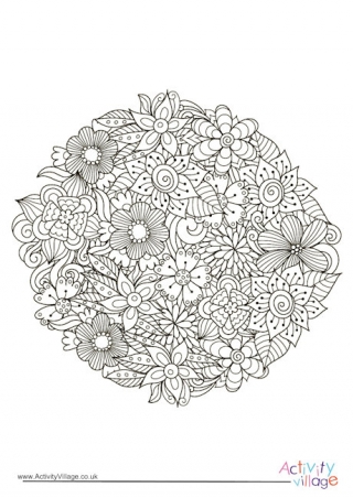 Flowers Circle Colouring Page