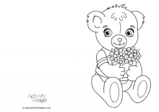 Flowers Teddy Bear Colouring Card
