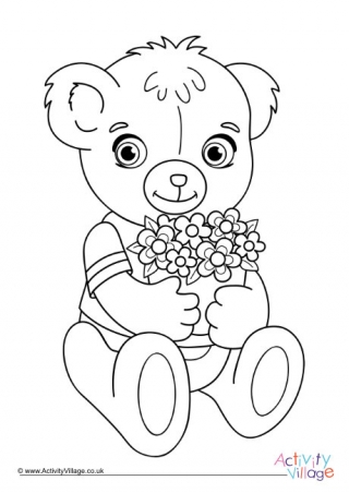 Flowers Teddy Bear Colouring Page