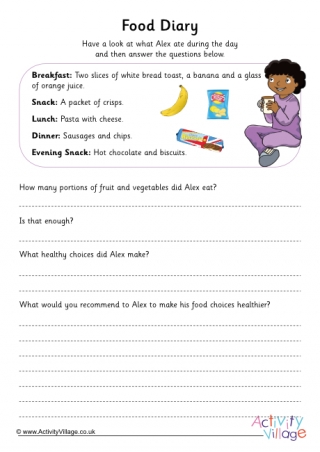 Food diary analysis worksheet
