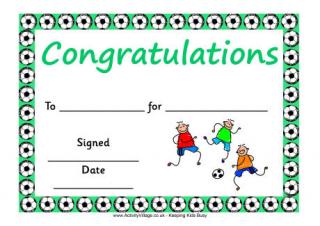 Football Certificate - Congratulations