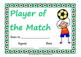 Football Certificate - Player of the Match - Boy