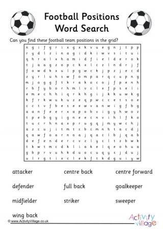 Football Positions Word Search