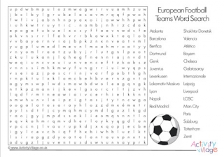 Football teams of Europe word search