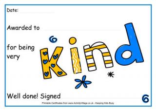 For Being Kind Award Certificate
