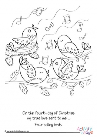 Four Calling Birds Colouring Page