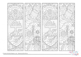 Fourth of July Doodle Colouring Bookmarks