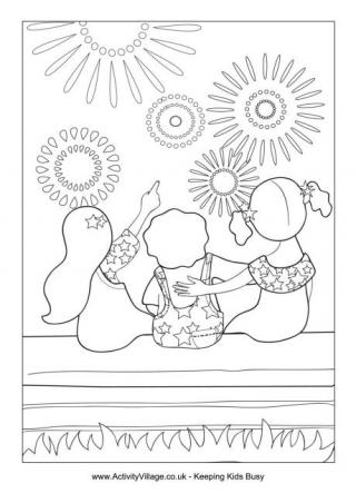 Fourth of July Fireworks Colouring Page 2