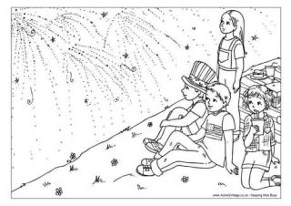 Fourth of July Fireworks Colouring Page