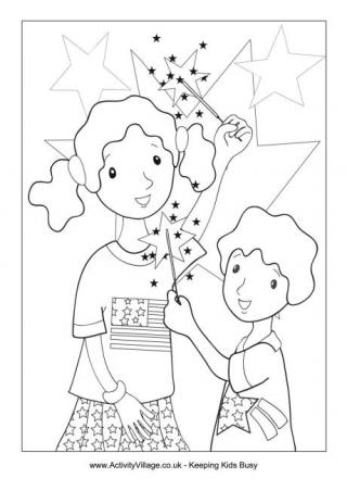 Fourth of July Sparklers Colouring Page