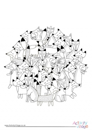 Foxes Circle Colouring Page