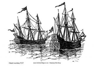 Francis Drake Ships Colouring Page