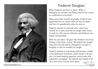 Frederick Douglass short bio printable