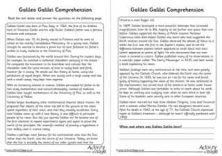 Galileo Galilei Comprehension