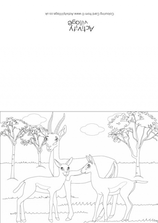 Gazelles Scene Colouring Card