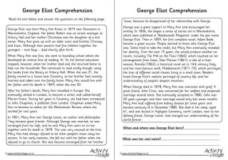 George Eliot Comprehension
