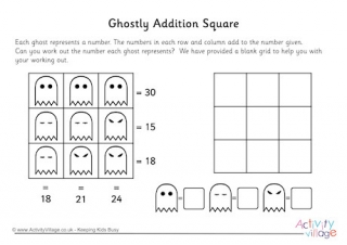 Ghost Addition Square Worksheet 1