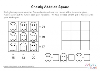 Ghost Addition Square Worksheet 2