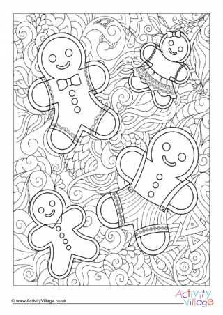 Gingerbread Doodle Colouring Page