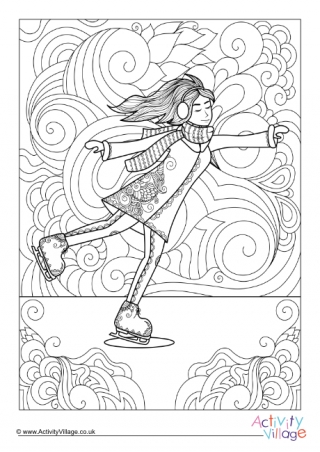 Girl Ice Skating Colouring Page