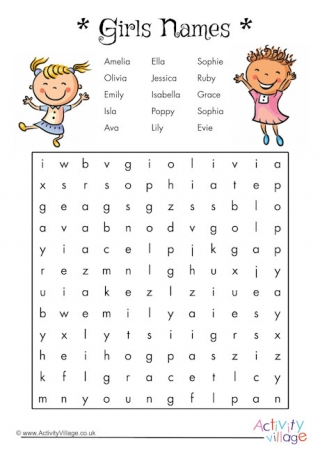 Girls Names Word Search