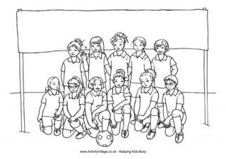 Girls Soccer Team Colouring Page