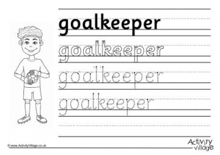 Goalkeeper Handwriting Worksheet