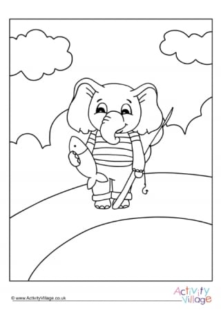 Gone Fishing Elephant Colouring Page 2