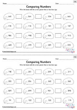 Greater Than Less Than Worksheets Set 1