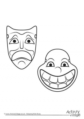 Greek Theatre Masks Colouring Page