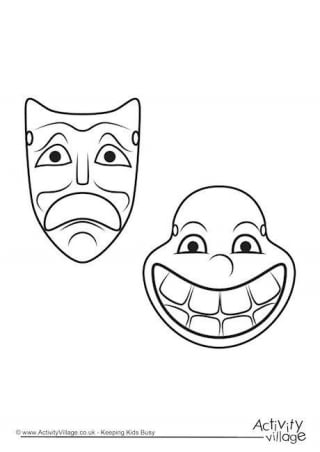 Greek Theatre Masks Colouring Page