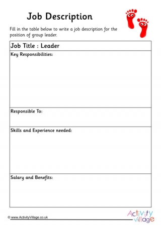Group Leader Job Description Worksheet