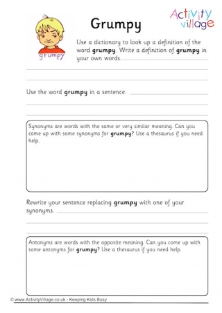 Grumpy Vocabulary Worksheet