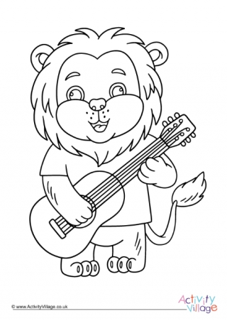 Guitar Lion Colouring Page 1