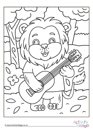 Guitar Lion Colouring Page 2