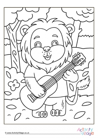 Guitar Lion Colouring Page 2
