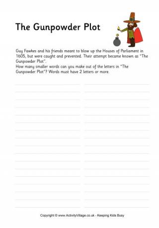 Gunpowder Plot "How Many Words" Puzzle