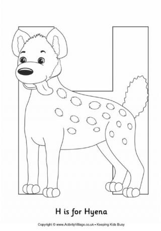 H is for Hyena Colouring Page