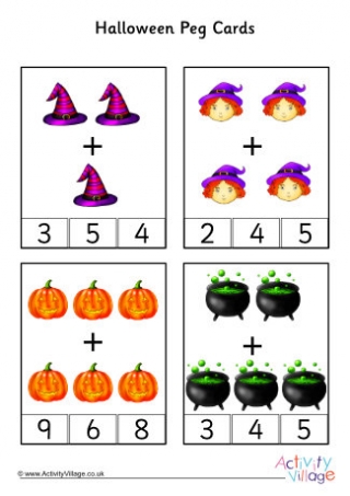 Halloween Adding To 10 Peg Cards