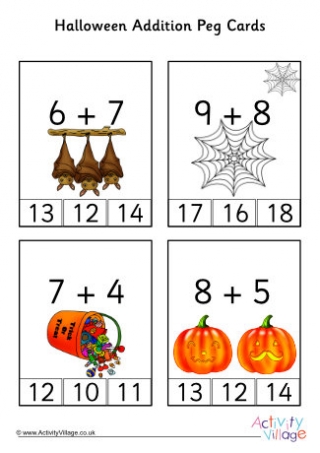 Halloween Adding To 20 Peg Cards