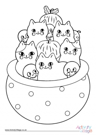 Halloween Cat Cauldron Colouring Page