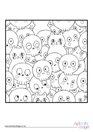 Halloween Cats Design Colouring Page