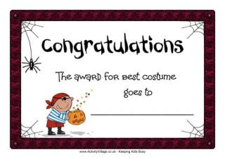 Halloween Certificate - Best Costume