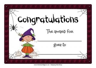 Halloween Certificate - Congratulations - Blank