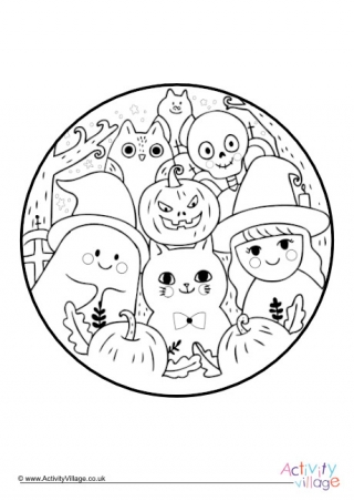 Halloween Circle Colouring Page