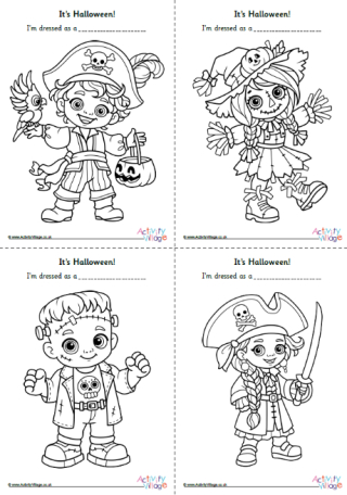 Halloween Kids in Costumes - Colour and Complete